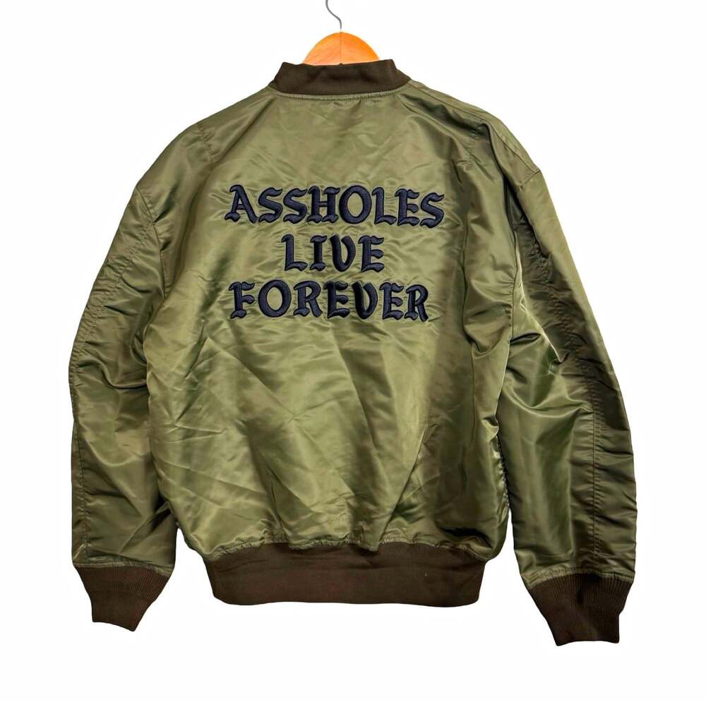 A Holes Live Forever Men’s Reversible Bomber Jacket Green/Orange Satin Size M